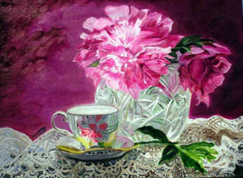 Peonies & Reflections - oil painting by Margo Kelley